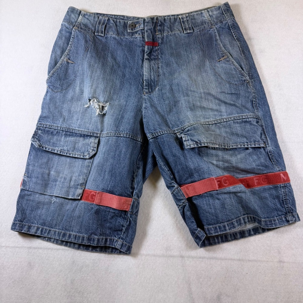 Marithe Francois Girbaud Mens 38 Blue Denim Cargo Shuttle Shorts Vintage 90s FG